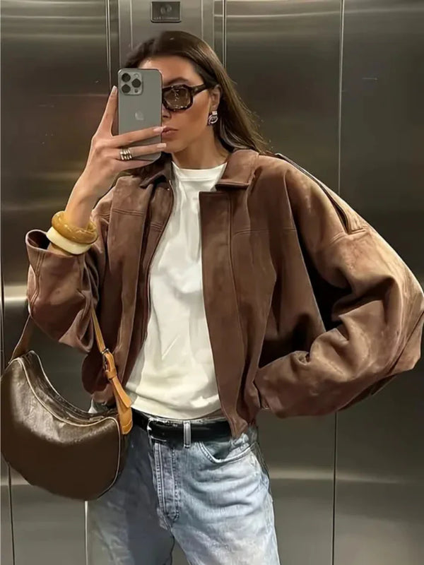 GIACCA BOMBER IN PELLE SCAMOSCIATA