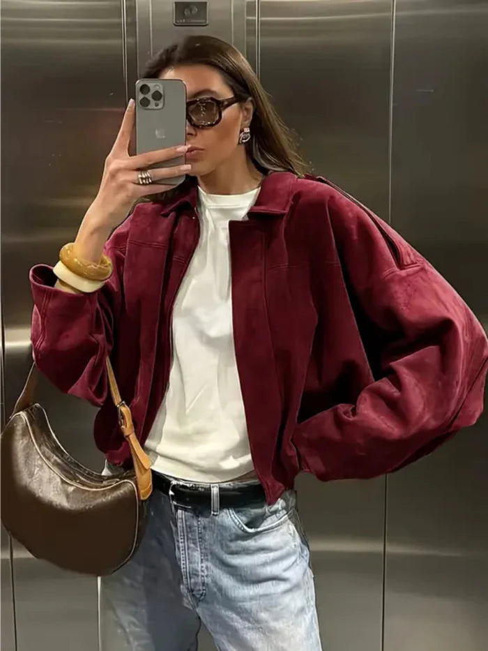 GIACCA BOMBER IN PELLE SCAMOSCIATA