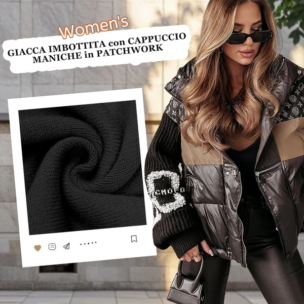 GIACCA IMBOTTITA CON CAPPUCCIO E MANICHE IN PATCHWORK
