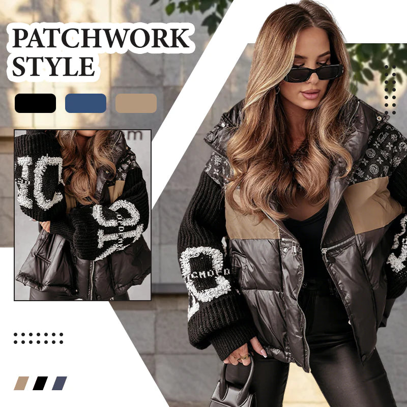 GIACCA IMBOTTITA CON CAPPUCCIO E MANICHE IN PATCHWORK